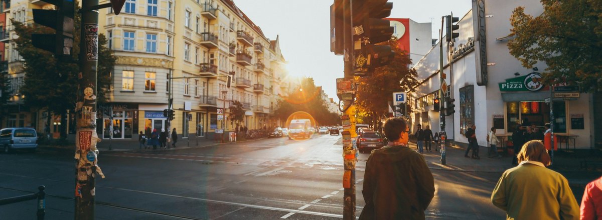 Decorative element complemting the open call by showing a street in Berlin