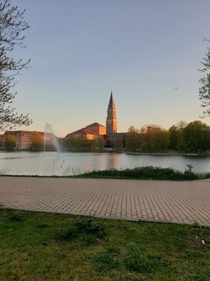 Photo of Kiel town hall across the Kleiner Kiel lacke